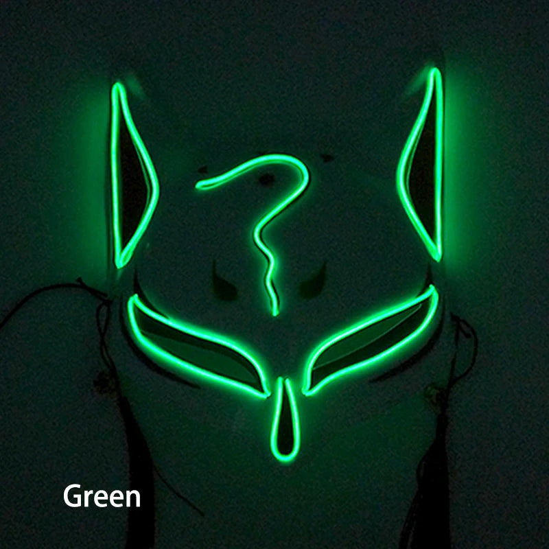 Glowing Demon Slayer Mask Cosplay Japanese Cartoon Neon Light Samurai Mascara Luminous Led Fox Mask for Halloween Christmas