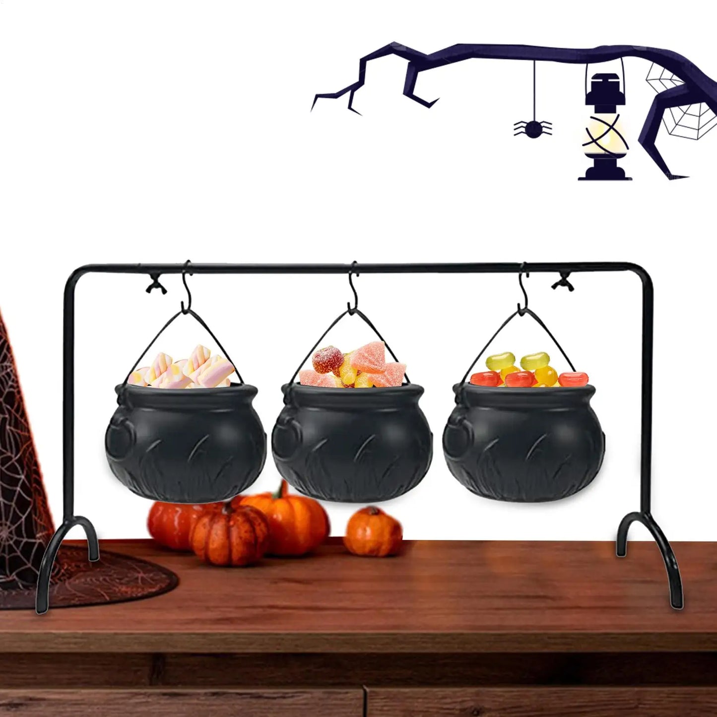 3Pcs Halloween Witch's Cauldron Candy Pot Storage Bucket Party Giveaway Trick-Or-Treat Activity Fun Halloween Decoration
