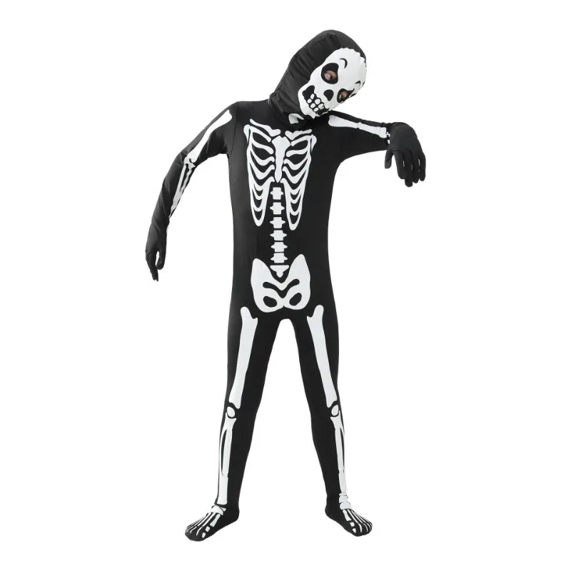 Boys Scary Zombie Halloween Costume Glow in the Dark Printed Skeleton Jumpsuit Kids Carnival Party Spooky Ghost Horror Jumpsuit