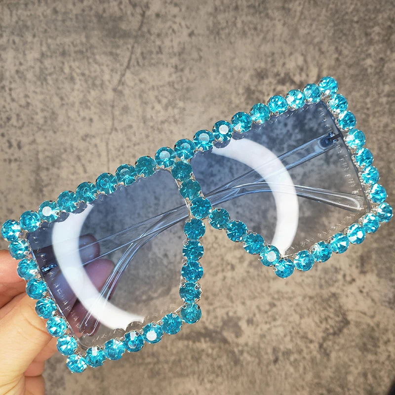 Oversized Glitter Crystal Sunglasses Women Square Sunglasses Bling Rhinestone Sun Glasses for Woman Luxury Fashion Shade UV400