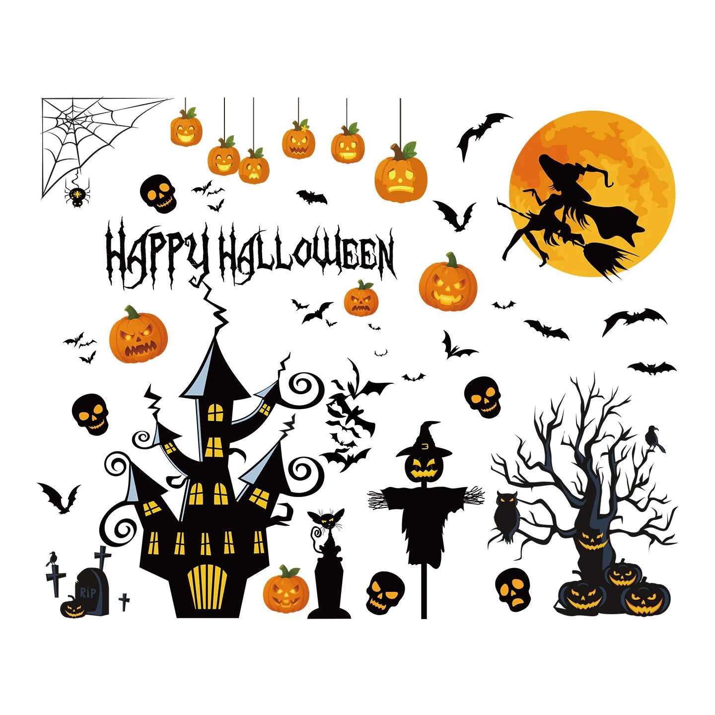 Halloween Decoration Spider Ghost Electrostatic Stickers Halloween Party Supplies Skull Glass Stickers