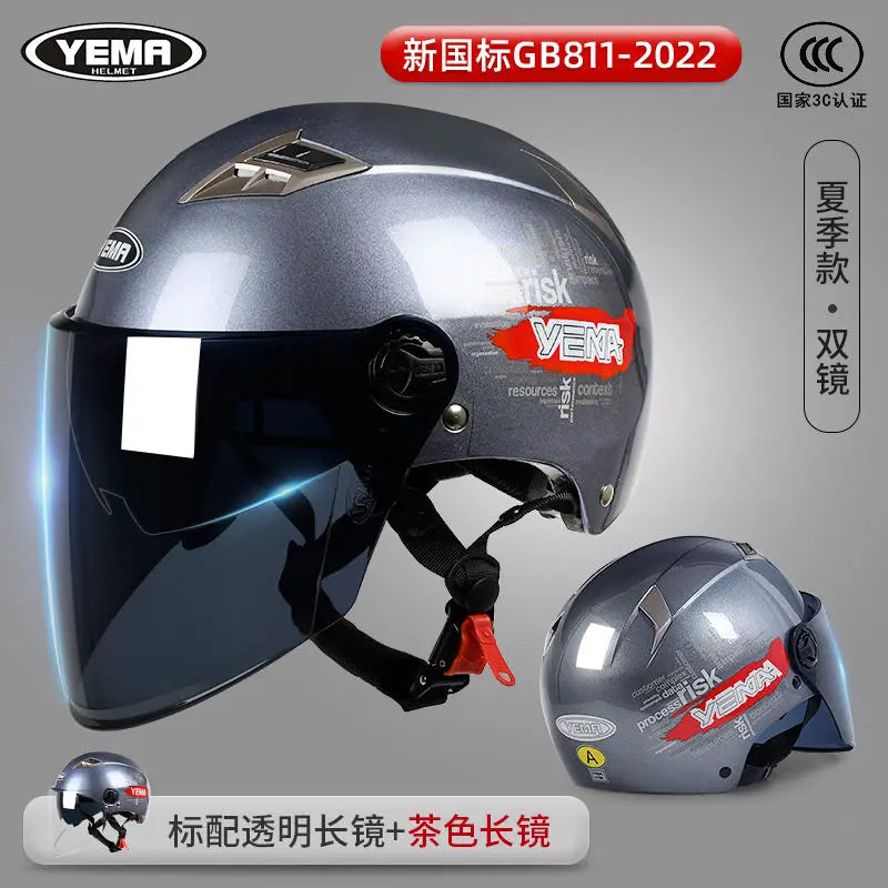 YEMA Casco Go Kart Scooter Motor Van Motorcycle Dual Lens Vintage Helmets Four Seasons Racing Half Helmets Casque Helmet