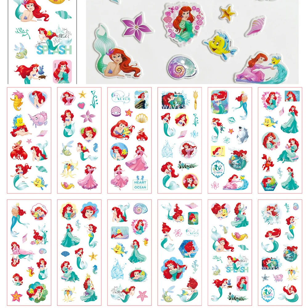 3/6/12Sheets Cute Disney Cartoon 3D Bubble Sticker Princess Mickey Mouse Cars Decals Kawaii Reward 3D Puffy Sticker for Kids Toy