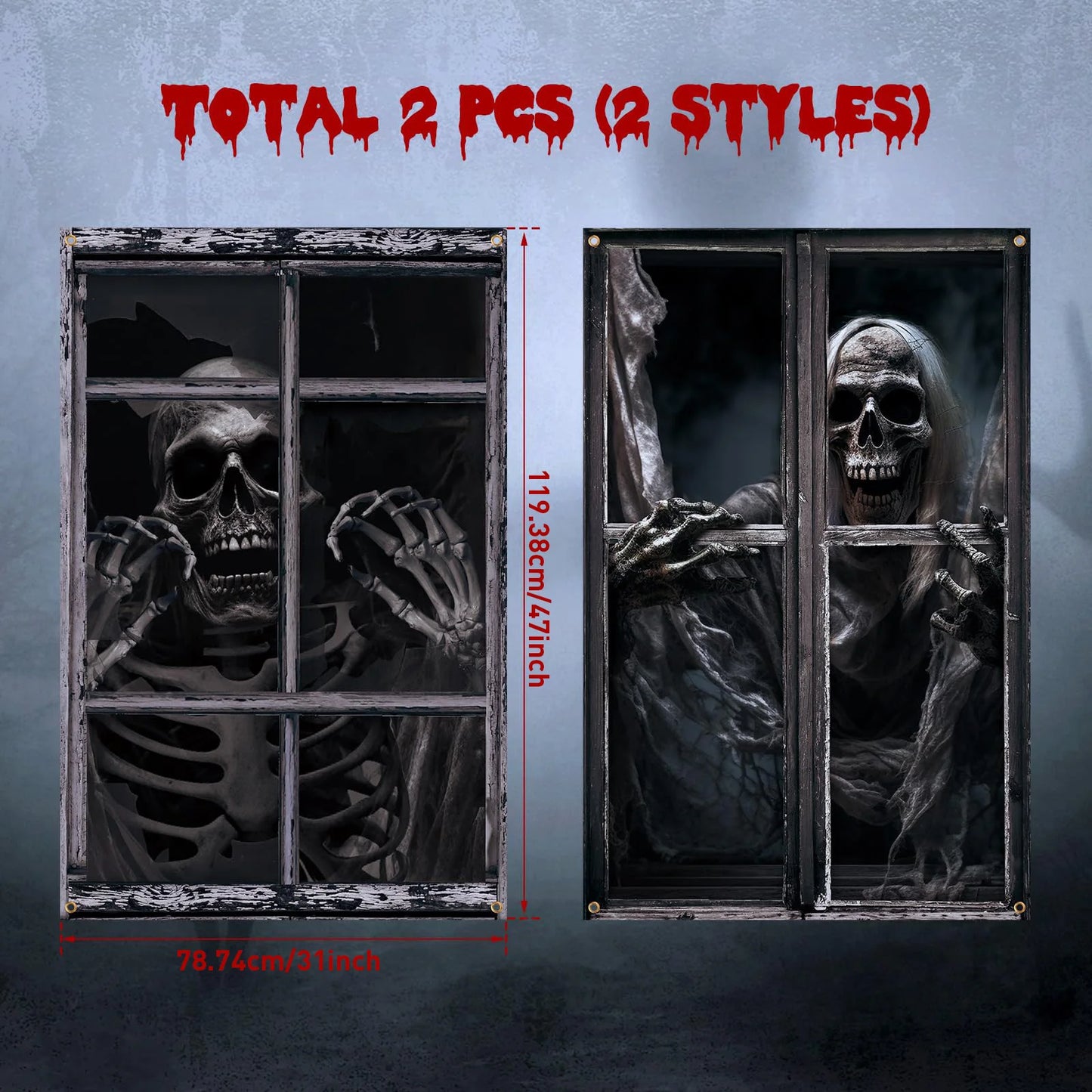 2 Pcs Scary Halloween Curtain Window Silhouette Decoration Blood Halloween Horror Halloween Window Poster