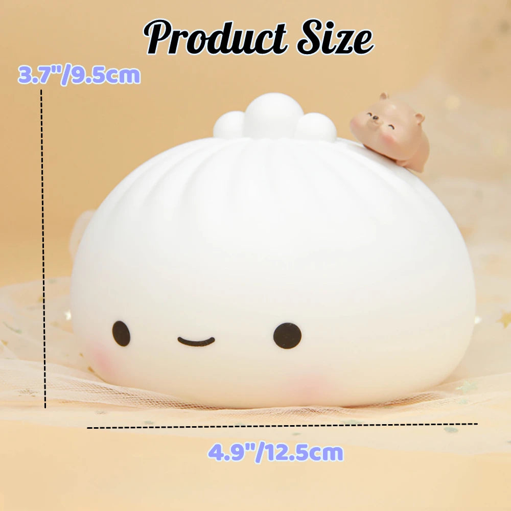 Cute Dumpling Night Light Dumpling Bun Lamp for Kids Rechargeable Silicone Nursery Lamp 7Colors Bedside Lamp for Bedroom Camping