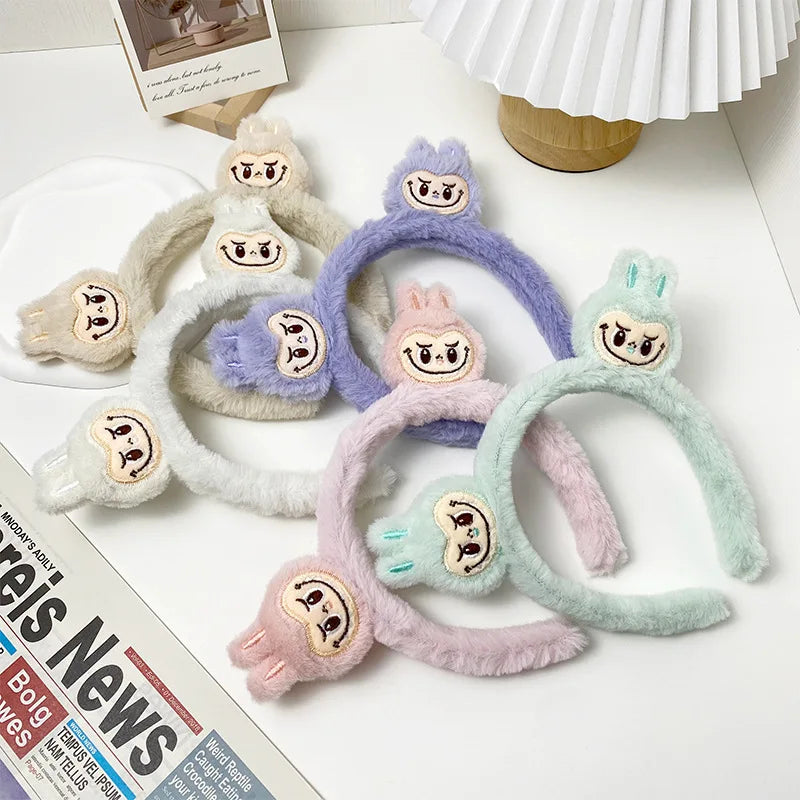 New Cartoon Labubu Plush Hairbands Cute Kawaii Bubble Rabbit Face Wash Non-Slip Hair Pressure Headband