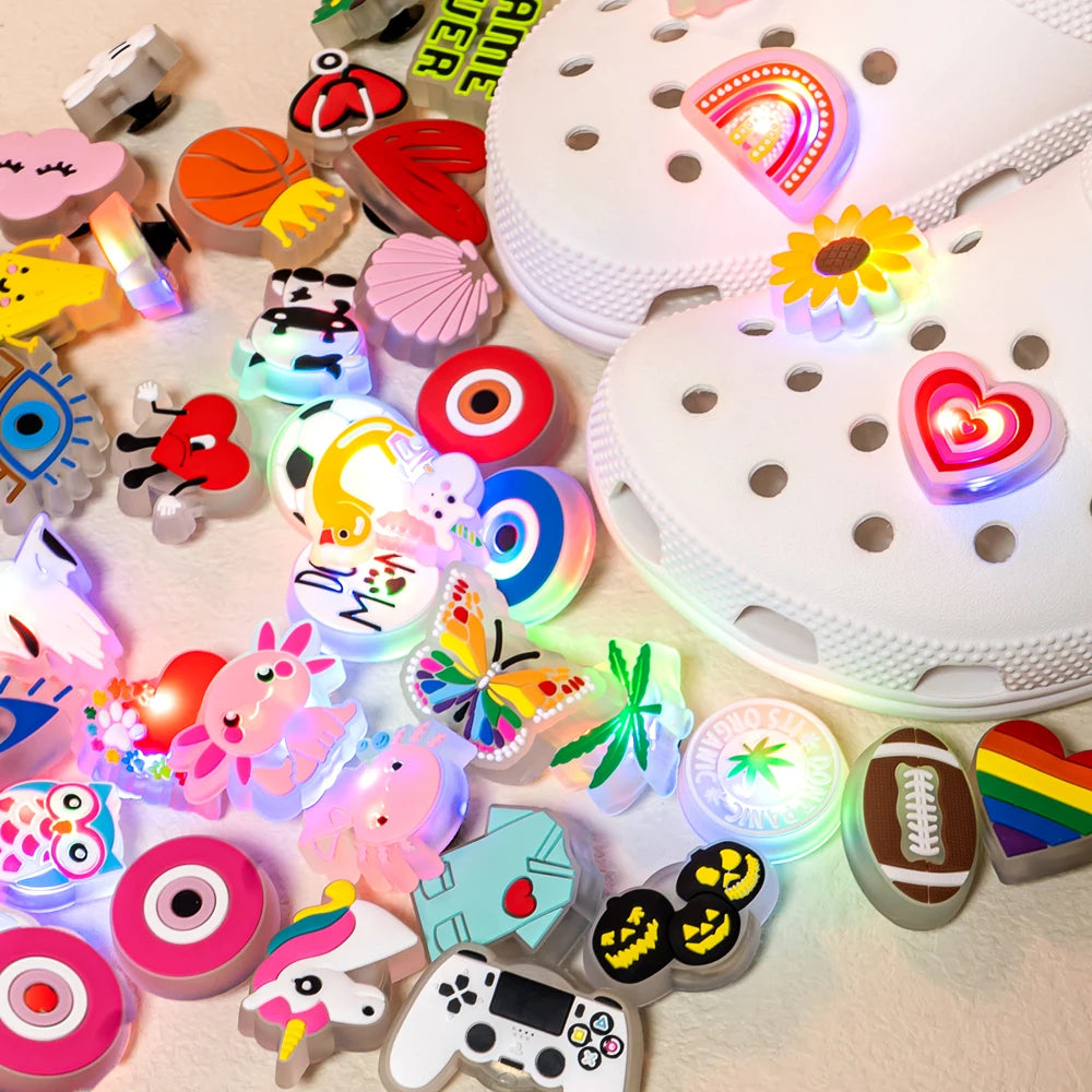1pcs LED Shoe Charms for Kids Gift Owl Unicorn Gamepad Football Lighted Shoes Decoration Shoe Accessories Pins Clogs Buckles