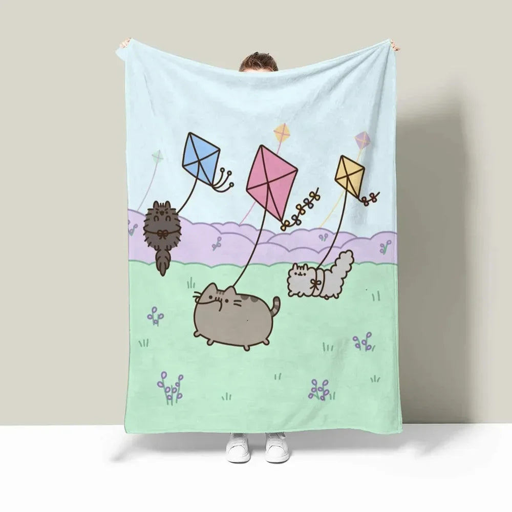 Pusheens Large Blanket King Size Throw Blanket for Sofa Luxury Bedding Hairy Blankets for Bed Fluffy Soft Blankets Characters
