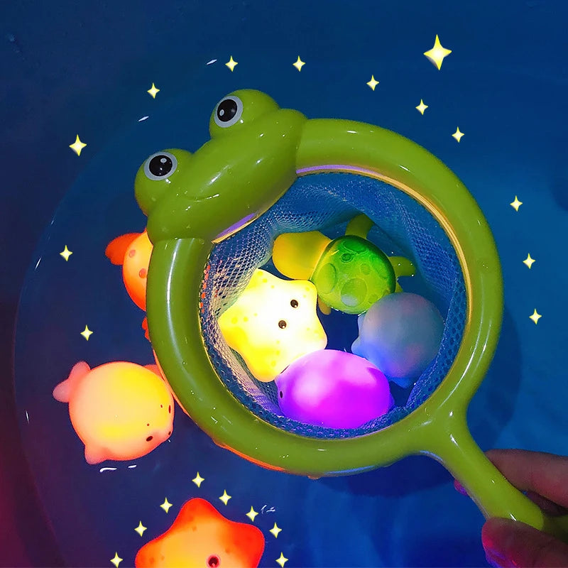 Glowable Animal Washing Water Set Floating Water Light Net Fishing Fish Playing Water Toys Children's Baby Bath Toys Floating
