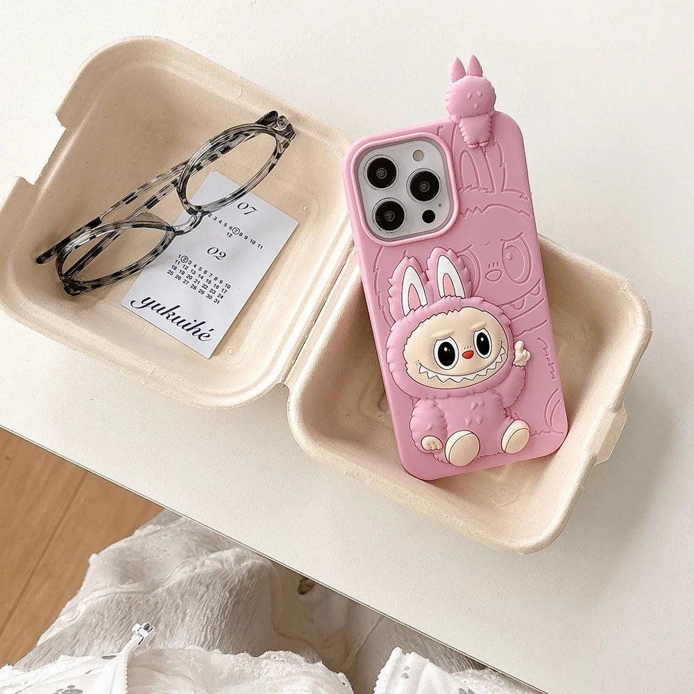 Funny Cartoon LaBubu Monsters Toy Cover for iPhone 16 15 14 13 12 Pro Max Soft Silicone Case