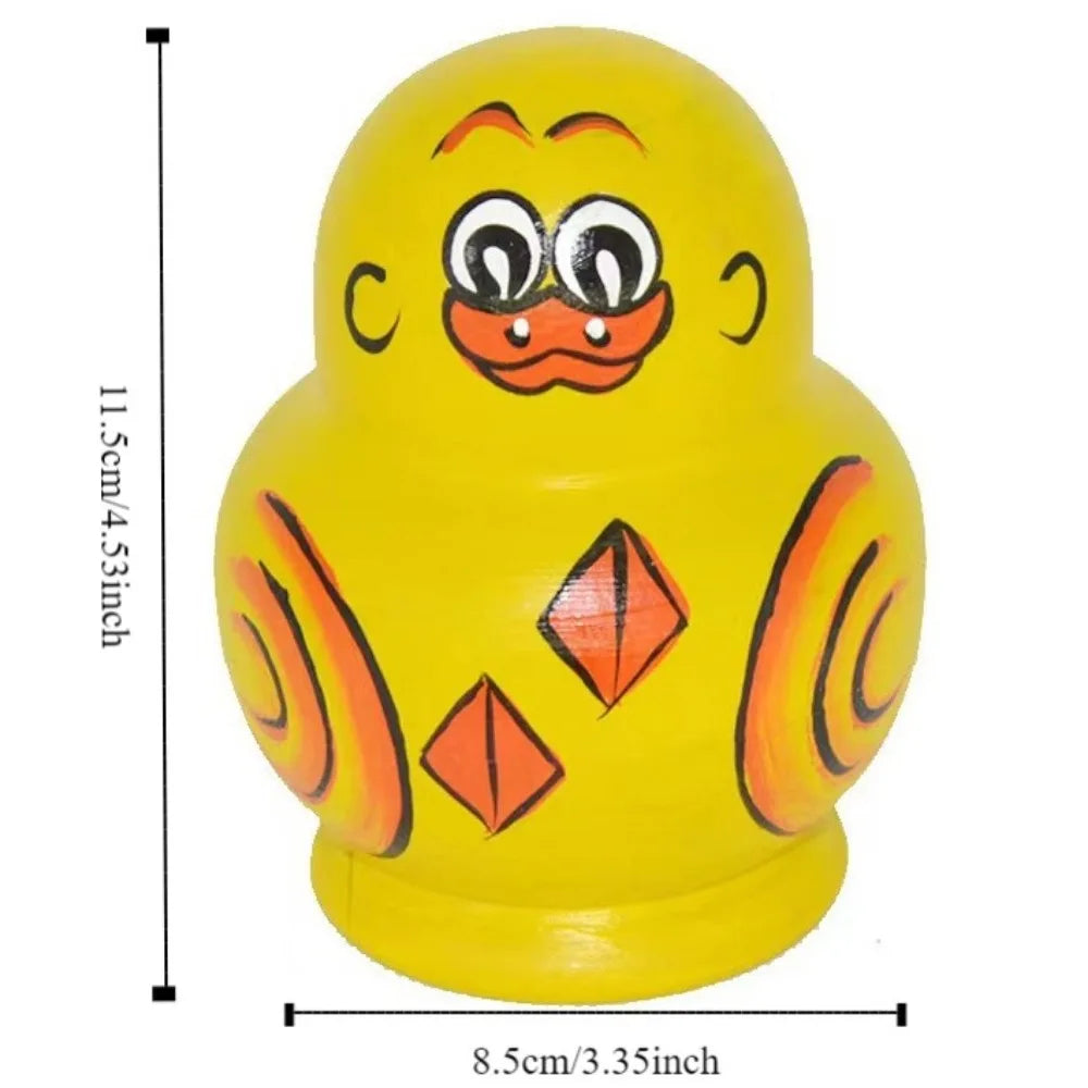 Decorations 10 Layer Nesting Dolls Yellow Duck Wooden Matryoshka Doll Toys Handmade Animals Pattern Stacking Dolls Kids Toy