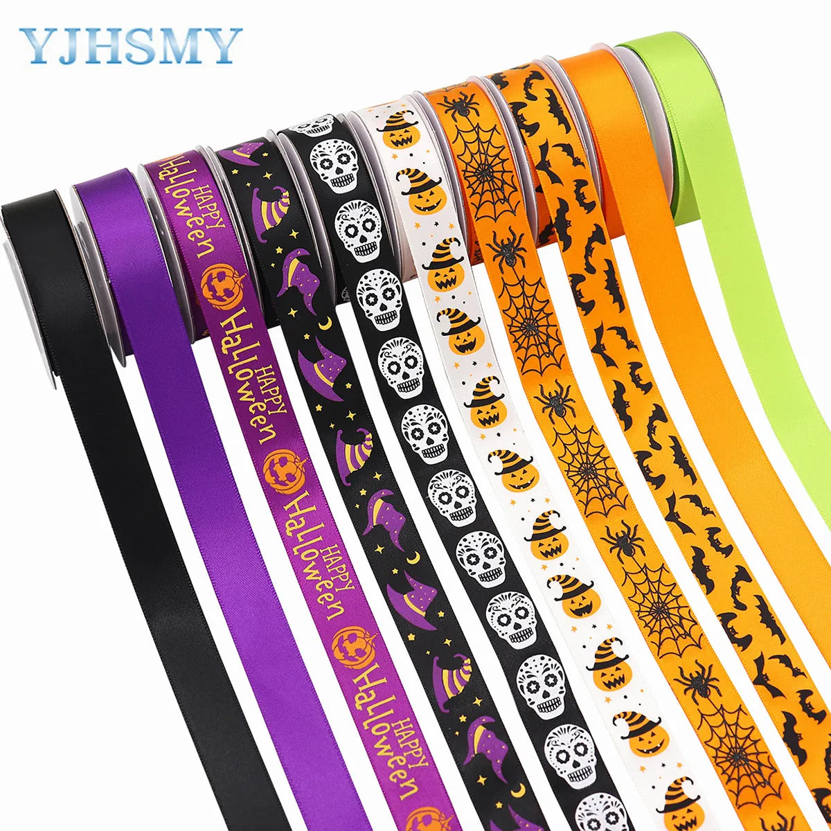 5/8'' Wide Halloween Ribbons Satin Ribbon Pumpkin Ghost Skull Printed Halloween Wrapping Ribbon for Halloween Theme DIY Craft