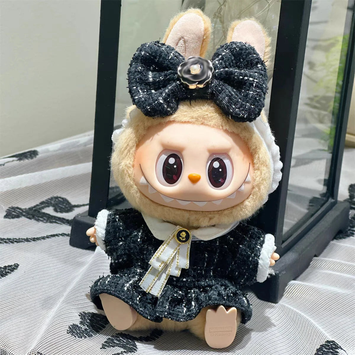 Doll Clothes Outfit Accessories Labubu Clothes Designer Black and White Plaid Dress Set DIY Mini Dolls Clothing Girl Gift