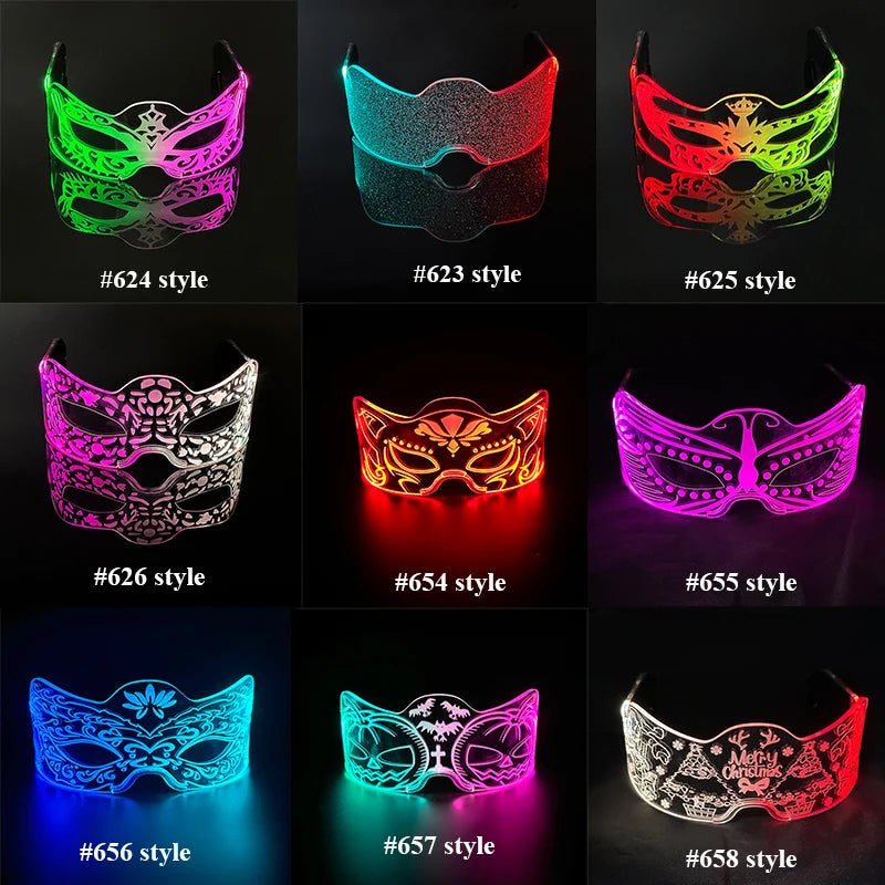 2025 Halloween Christmas Glow Supplies Party Half Face Mask Colorful Luminous LED Neon Light Mask Nightclub Bar Music Decor Prop