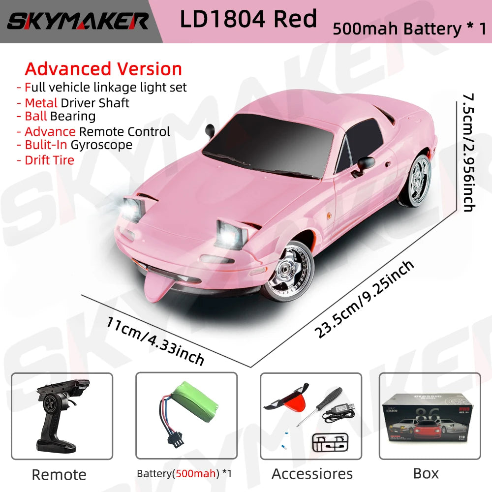 Skymaker LDRC LD1804 1/18 RC Drift Car MX5 2.4GHz RWD With ESP Gyroscope On-Road LED Lights Full Scale RC Cars Children Toy Gift