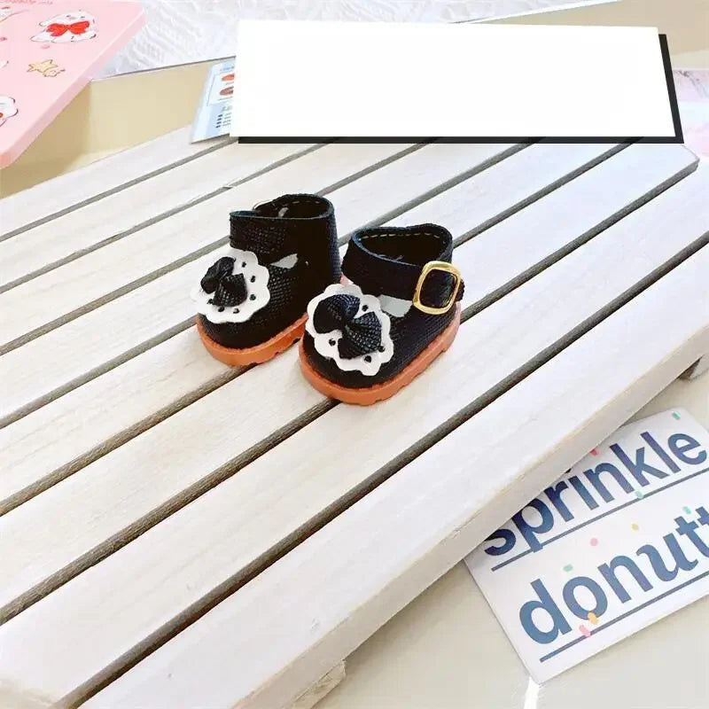 10Cm Cotton Doll Shoes for 17cm Labubu Pink and White Black Princess Small Leather Shoes Plush Toy Accessories Baby Shoes