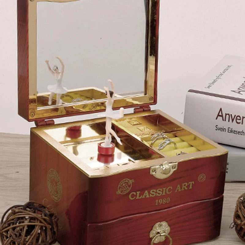 Classic Rotating Dancer Ballerina Piano Music Box Clockwork Plastic Jewelry Box Girls Hand Crank Music Mechanism Christmas Gift