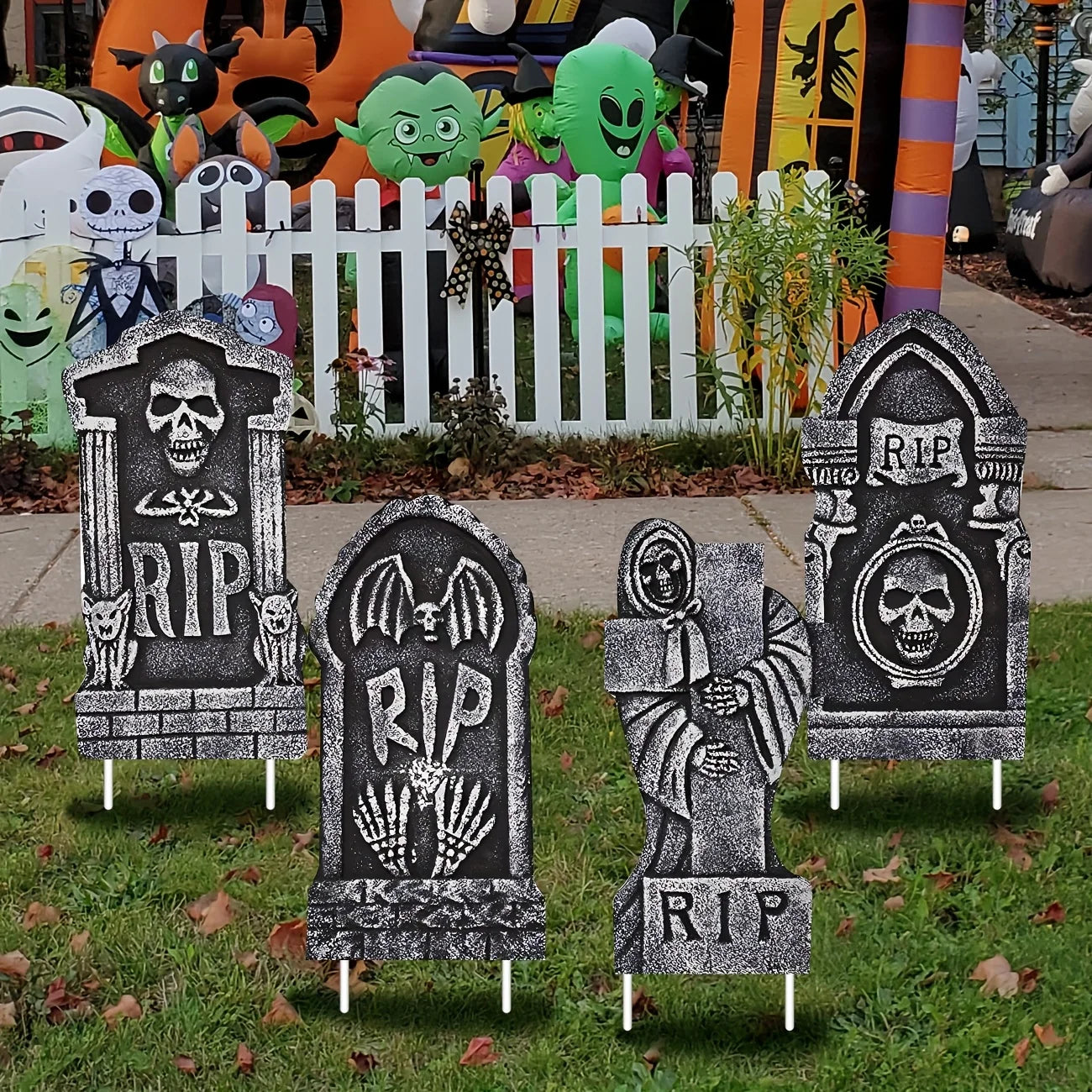 Halloween Tombstone Set Halloween Yard Sign 4 Pack Large Tombstones for Graves Halloween Gravestone With Plastic Stakes