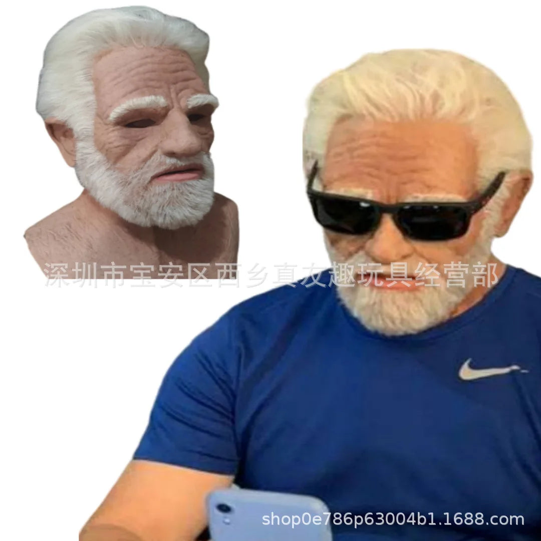 American TV Series Deadly Poison Master Old White Mask Bald Old Man Latex Head Cover Halloween Cosplay Funny Prop