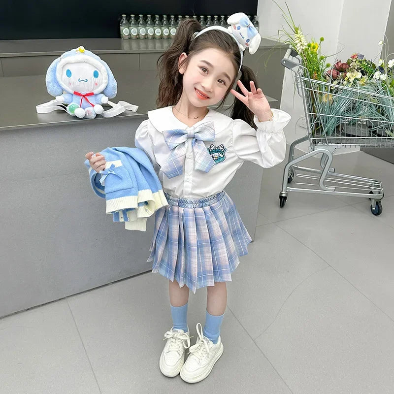 Sanrio Cinnamoroll Children's CosPlay Academy Style Pleated Skirt Girl Autumn Princess Dress Kids JK Uniform Birthday Party Gift