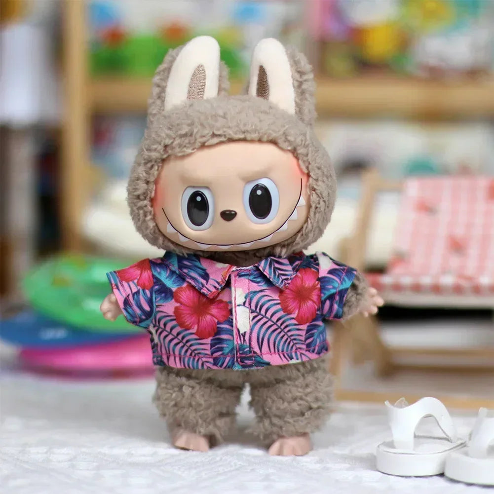17cm Mini Plush Doll's Clothes Outfit Accessories for Korea Kpop Exo Labubu Idol Flower Shirt Leather Jacket Skirt Clothing Gift