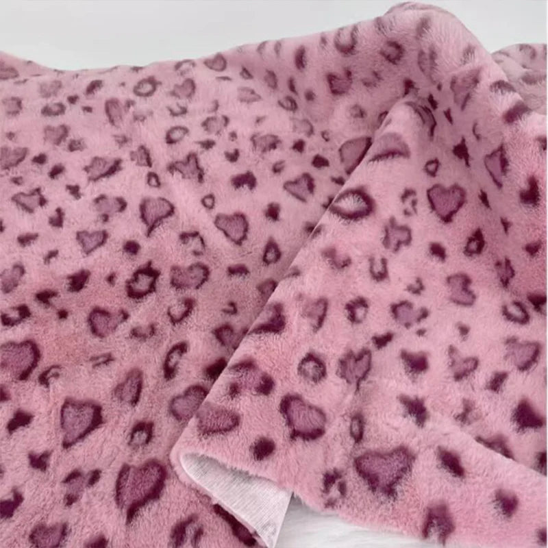 Good Pink Soft Mink Rabbit Faux Fur Fabric Love Leopard Dots Print Short Plush Coat Fabric Sewing Diy Warm Outerwear/Blanket