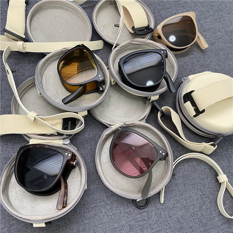 New Women's Fashion Folding Sunglasses Women's Brand Designer Glasses Oval Glasses Lady Retro Sunglasses UV400 Protect