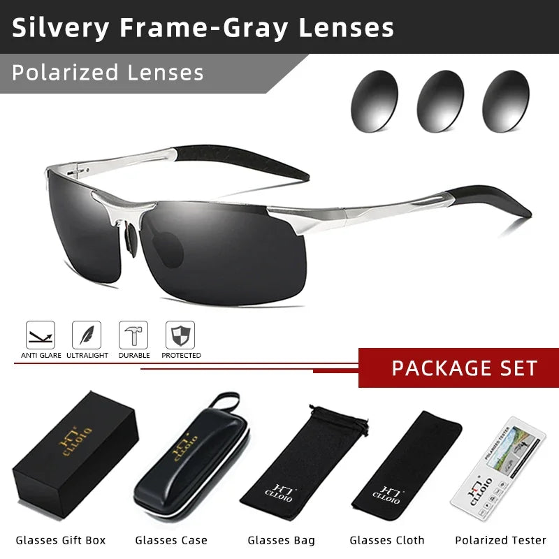 CLLOIO Brand Men's Polarized Sunglasses Aluminum Frame UV400 Anti-Glare Sun Glasses Male Driving Glasses Rimless Oculos De Sol