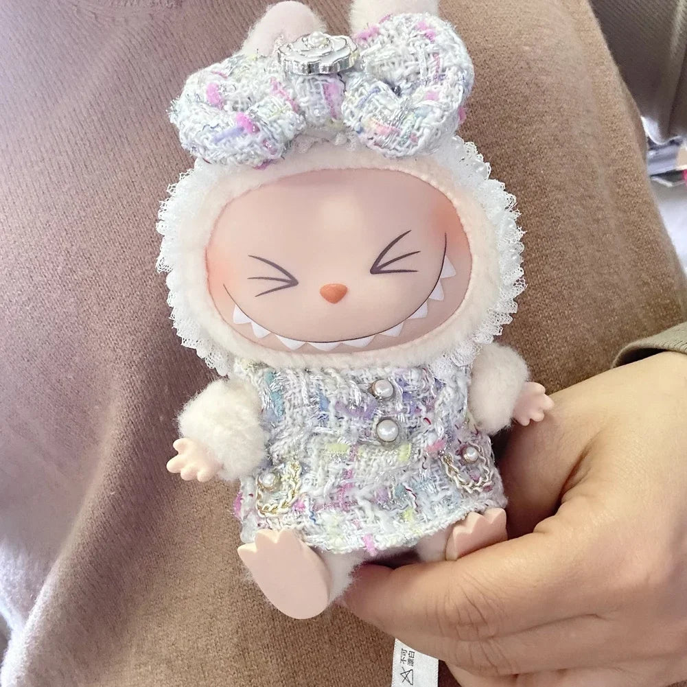 17cm Mini Plush Doll's Clothes Outfit Accessories for Korea Kpop Exo Labubu Idol Flower Shirt Leather Jacket Skirt Clothing Gift