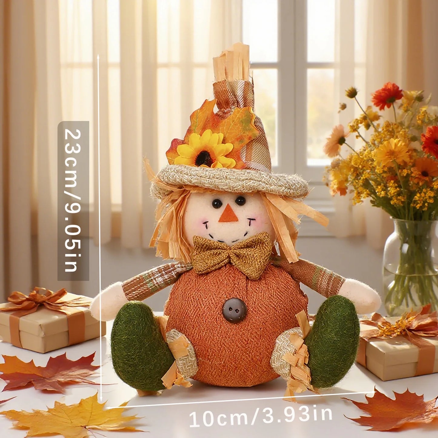 Rustic Autumn Harvest Scarecrow Decor, Plaid & Sunflower Accents for Thanksgiving, Halloween, Farmhouse Wall Decor, Party Props