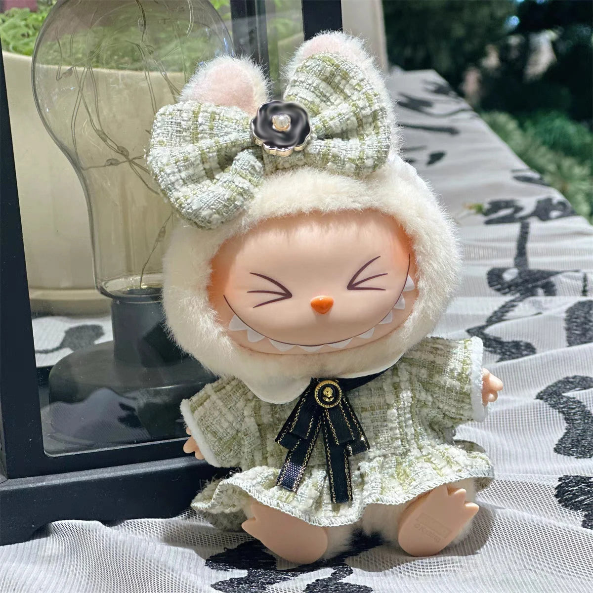 Doll Clothes Outfit Accessories Labubu Clothes Designer Black and White Plaid Dress Set DIY Mini Dolls Clothing Girl Gift