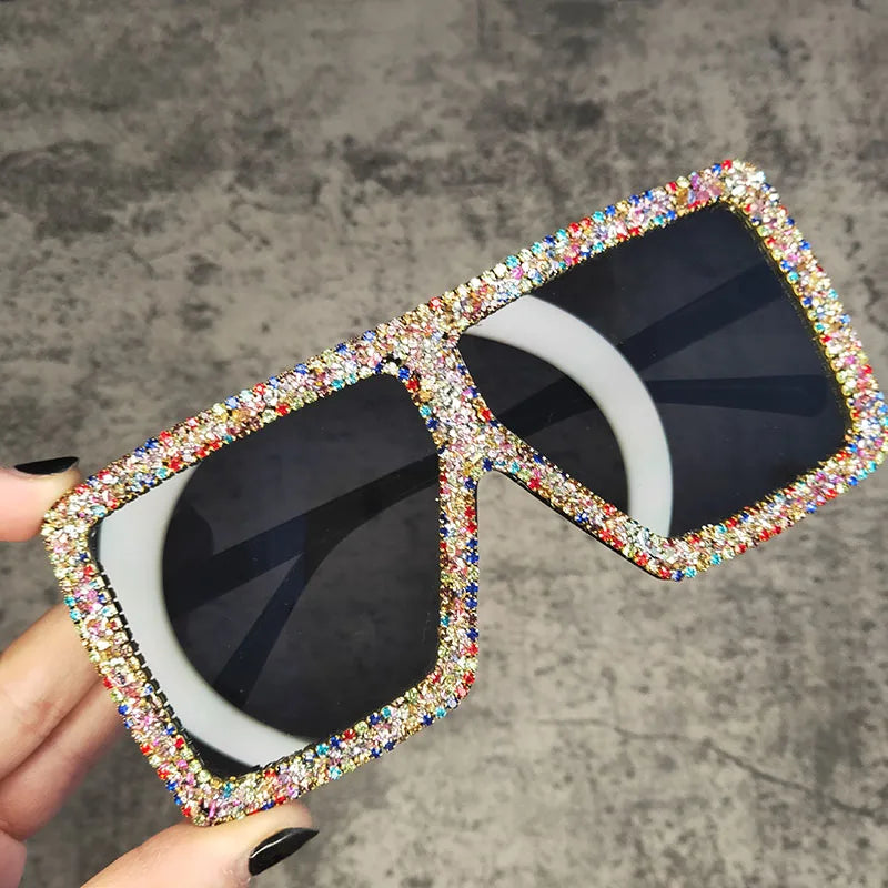Oversized Glitter Crystal Sunglasses Women Square Sunglasses Bling Rhinestone Sun Glasses for Woman Luxury Fashion Shade UV400