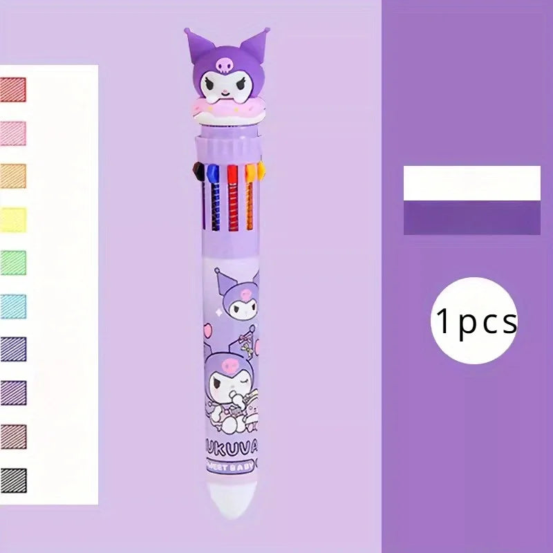 1pc/6pcs Sanrio Cartoon Ballpoint Pen, Kuromi, Hello Kitty, Cinnamoroll, 10 Color 0.7 Stationery Draw Writing Mark Pen