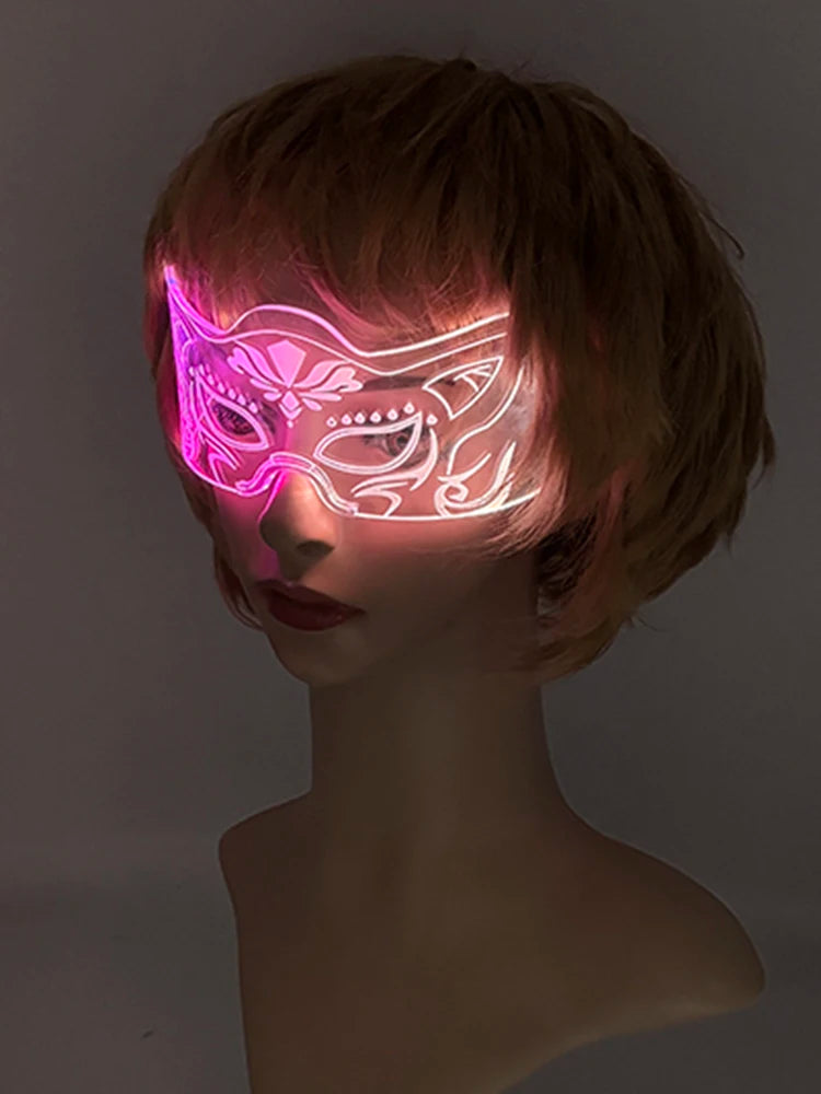2025 Halloween Christmas Glow Supplies Party Half Face Mask Colorful Luminous LED Neon Light Mask Nightclub Bar Music Decor Prop