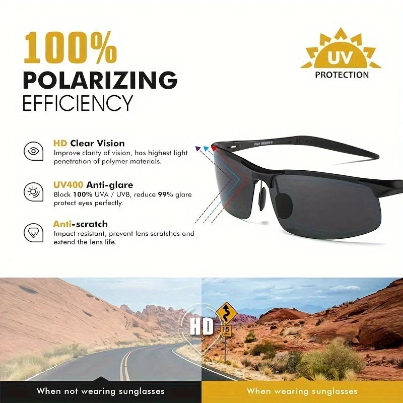 CLLOIO Brand Men's Polarized Sunglasses Aluminum Frame UV400 Anti-Glare Sun Glasses Male Driving Glasses Rimless Oculos De Sol