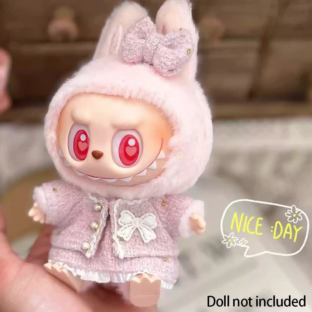 17cm Labubu Plush Doll Clothes Outfit Accessories Korea Kpop Exo Labubu Idol V1 V2 Black Dress Suit Gift