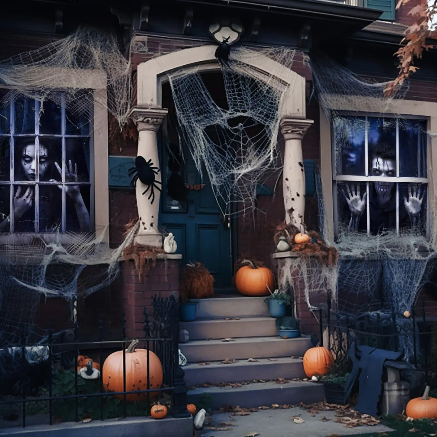 2 Pcs Scary Halloween Curtain Window Silhouette Decoration Blood Halloween Horror Halloween Window Poster