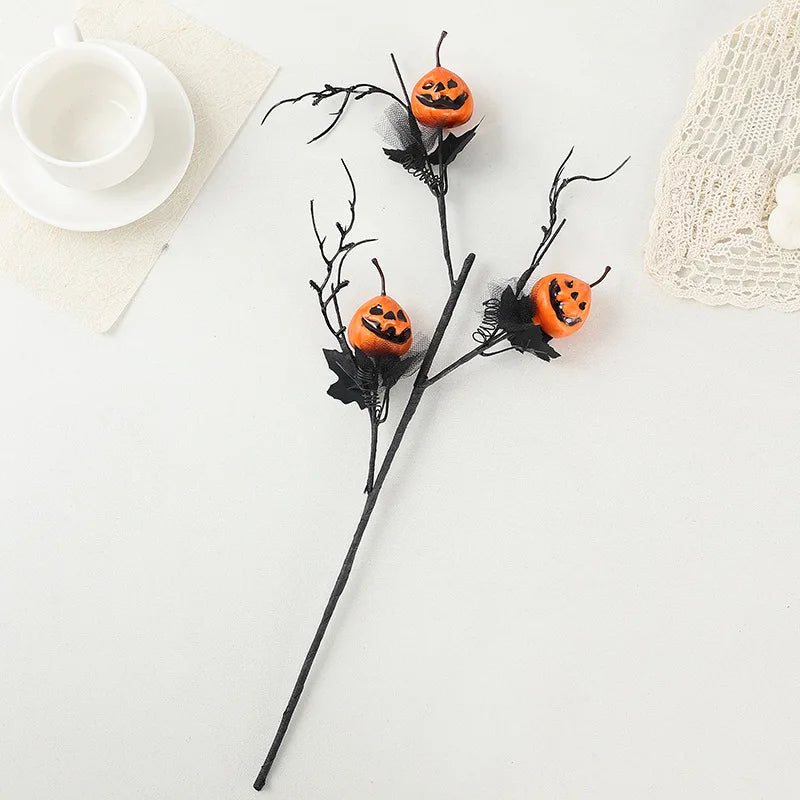 1/2pcs Halloween Branches Artificial Pumpkin Maple Leaf Stem Flowers Halloween Party Decoration for Home DIY Vase Photo Props