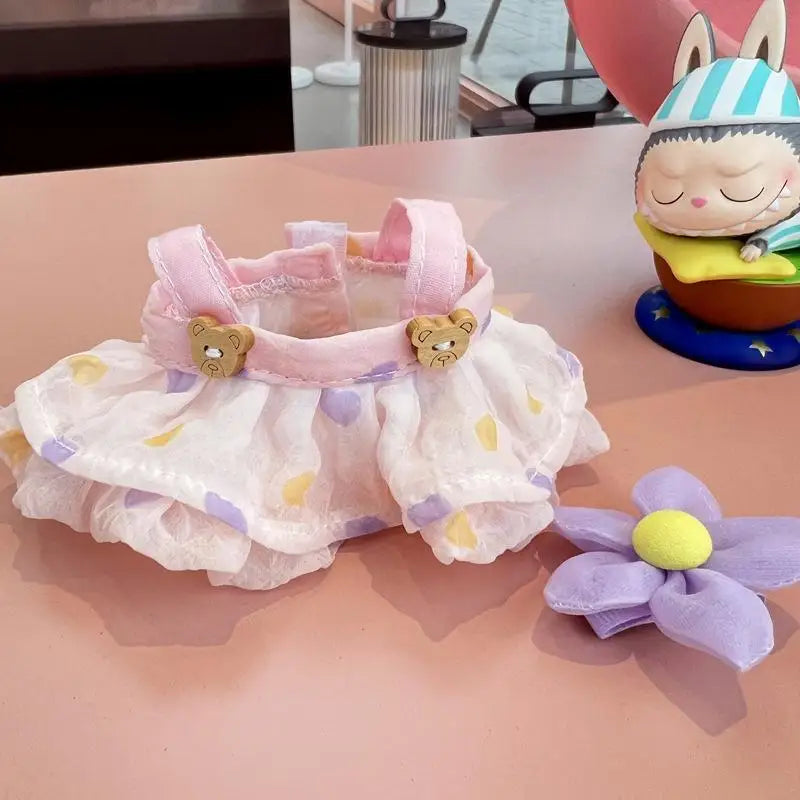 17cm Cute Mini Plush Doll'S Clothes Outfit Accessories for Labubu II Idol Dolls Flower Fairy Wedding Dress Clothing DIY Kid Gift