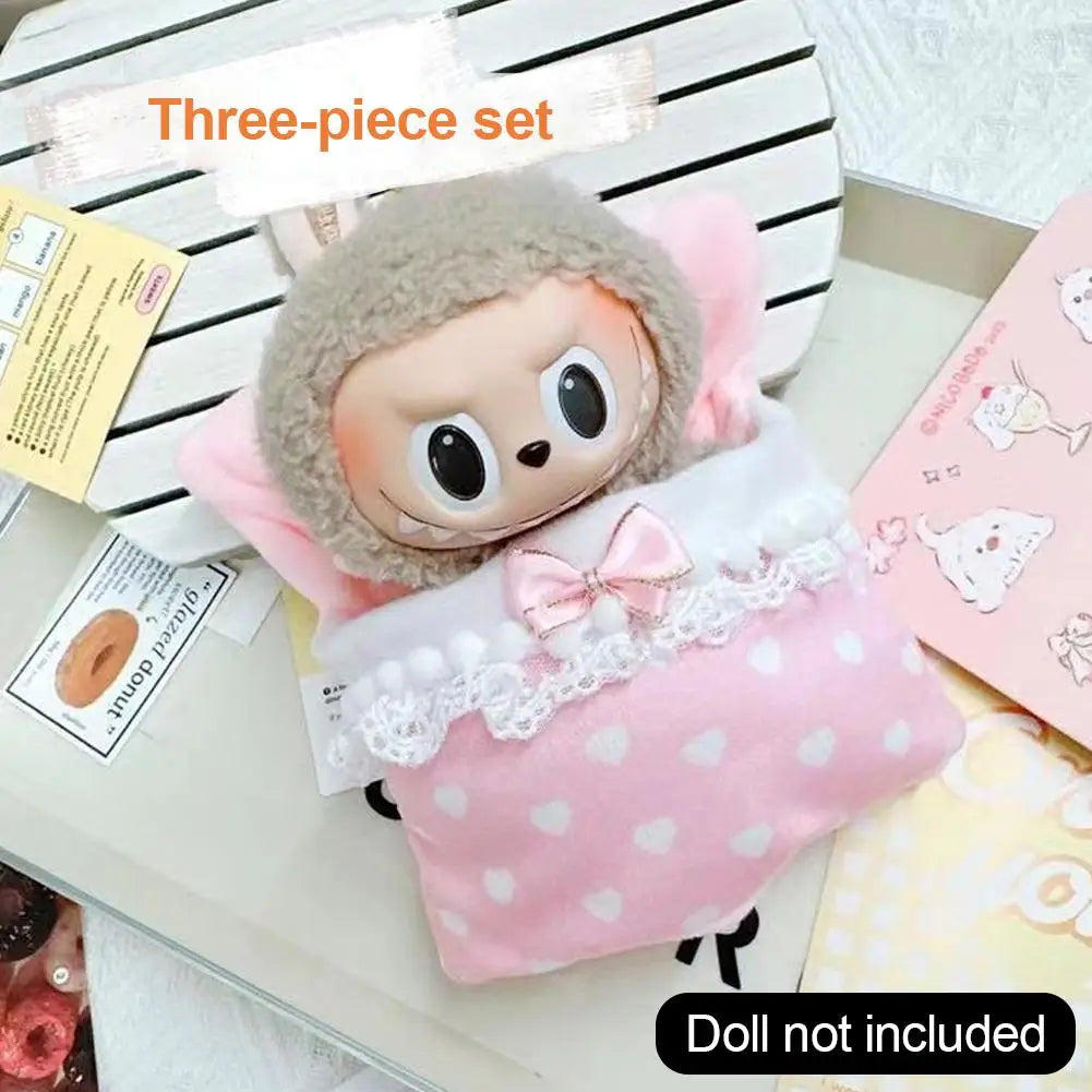 Doll Bed for Labubu Bed Contain 2 Pillows Sleeping Bag 1/12 BJD Doll GSC Body9 for Molly DOD YMY Obitsu11 Doll Accessories