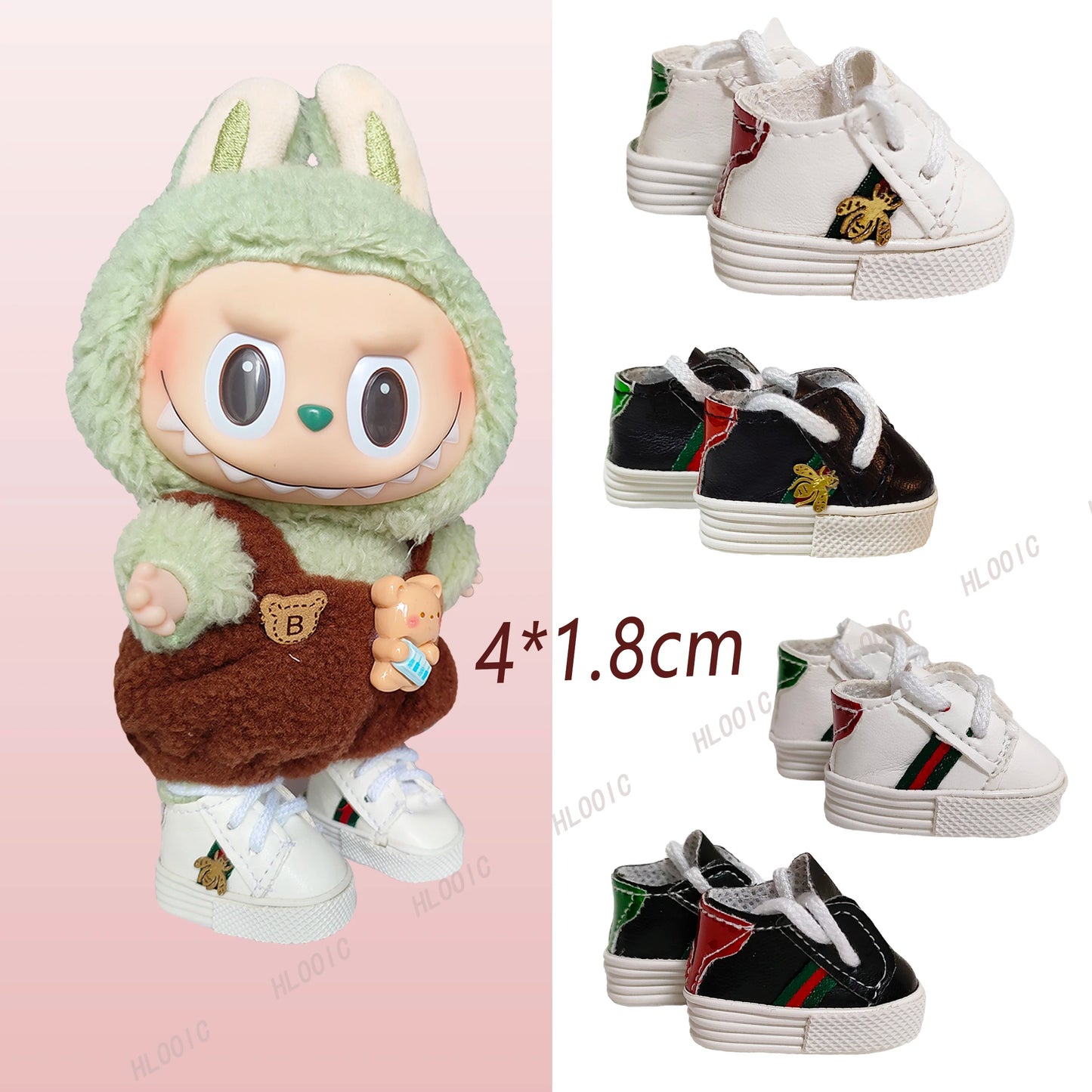 Labubu Shoes (4*1.8cm) Doll Sneakers ,For 17cm Macaron Plush and 15cm EXO Cotton Doll and 1/6 BJD Doll Clothes Shoe Accessoires