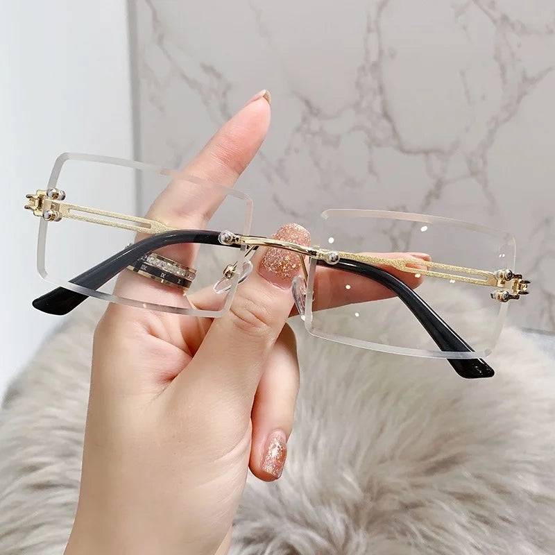 Rimless Rectangle Vintage Sunglasses Woman Brand Pink Gradient Sun Glasses Female Cutting Lens Square Ladies Oculos De Sol