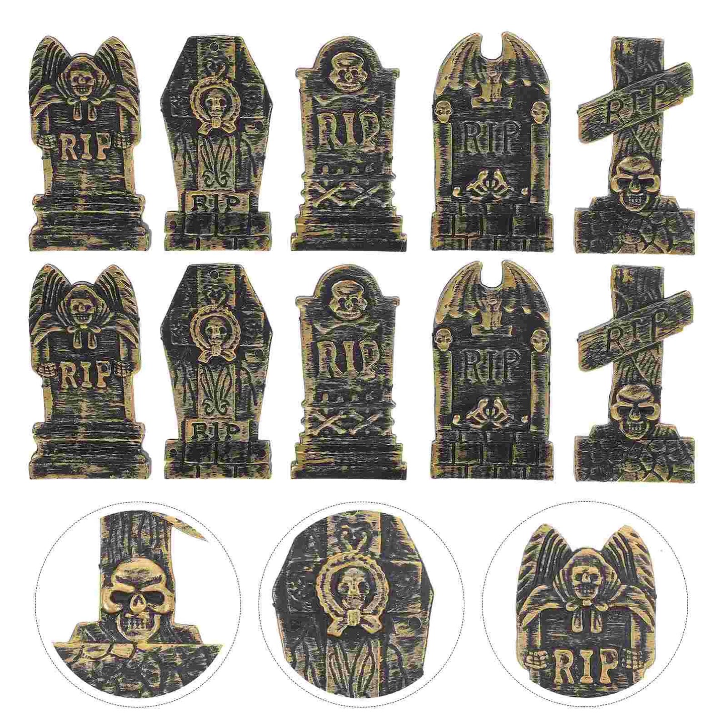10pcs Skull Tombstone Decor Gravestone Decoration Plastic Headstone Shape Adornment Halloween Tombstones Props Festive Party
