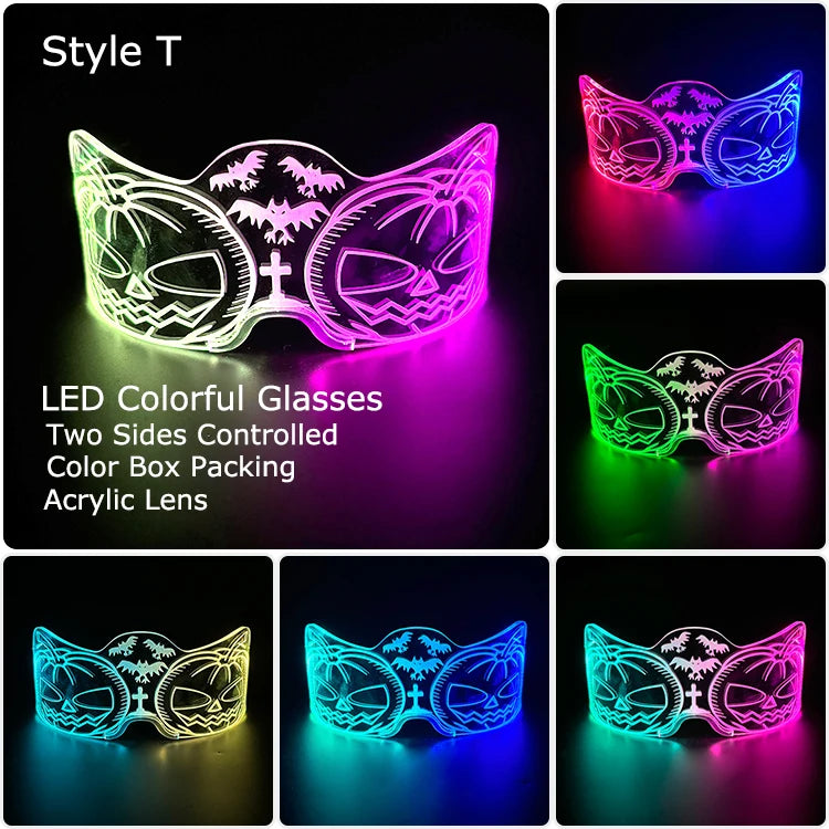 Acrylic LED Luminous Glasses Glow Party Glasses Neon Light Up Visor Eyeglasses DJ Bar Party Eyewear for Halloween Christmas