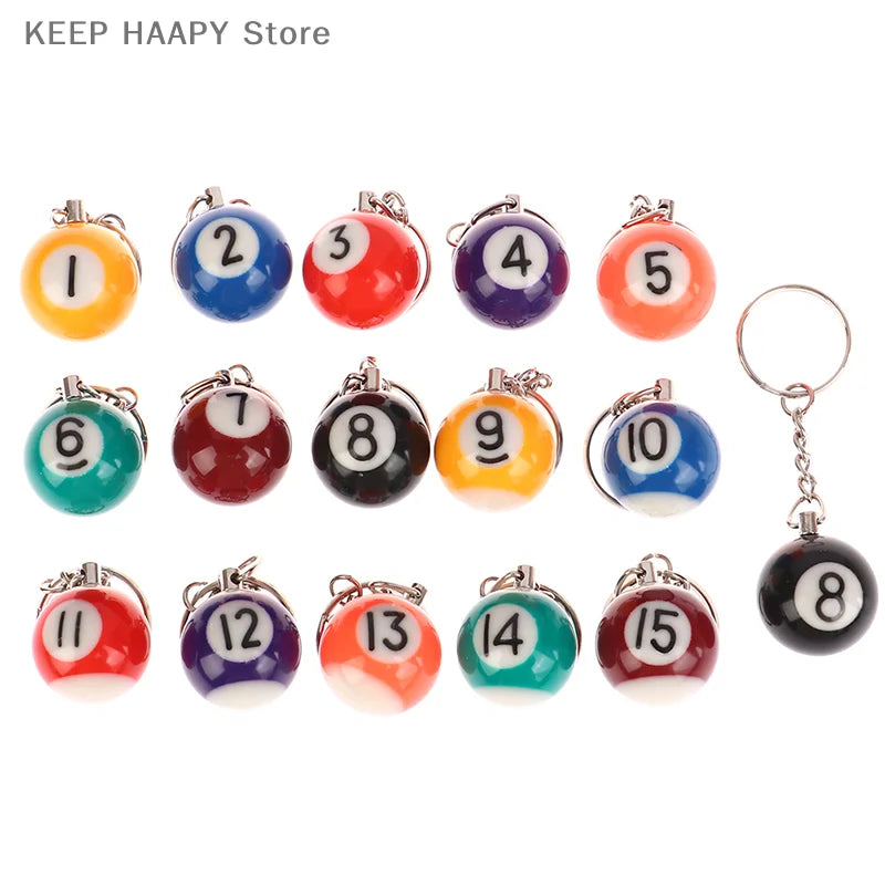 1PC Mini Billiard Shaped Keyring Assorted Colorful Billiard Pool Small Ball Keychain Hanging Pendant Ball Club Gift Souvenir
