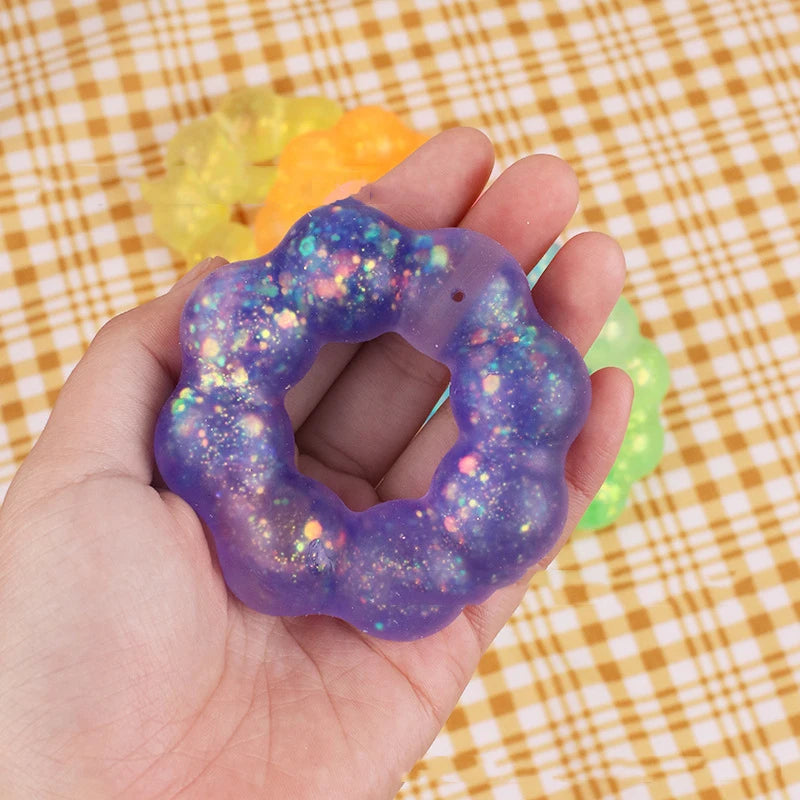 1 Pcs TPR Crystal Garland Transparent Donut Color Bracelet Squeeze Ball Decompression Vent Pinch Pull Kids Girl Toy Pendant Gift