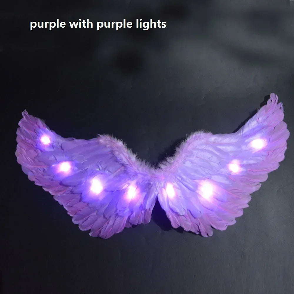 Women Girl LED Glow Light Up Angel Feather Wing Fairy Wings Props Birthday Wedding Party Christmas Halloween Costume Cosplay