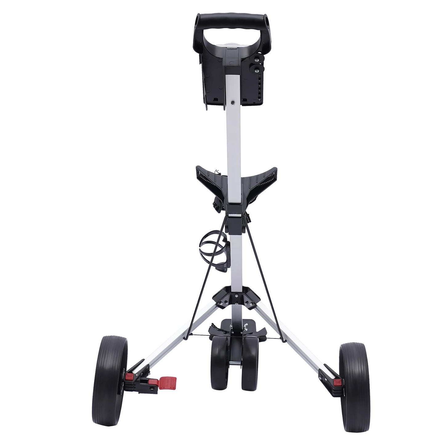 3-Wheel Golf Push Cart, Portable Foldable Golf Cart With Water Bottle Holder, Adjustable Straps, Foot Brake for Golf Course, Gym