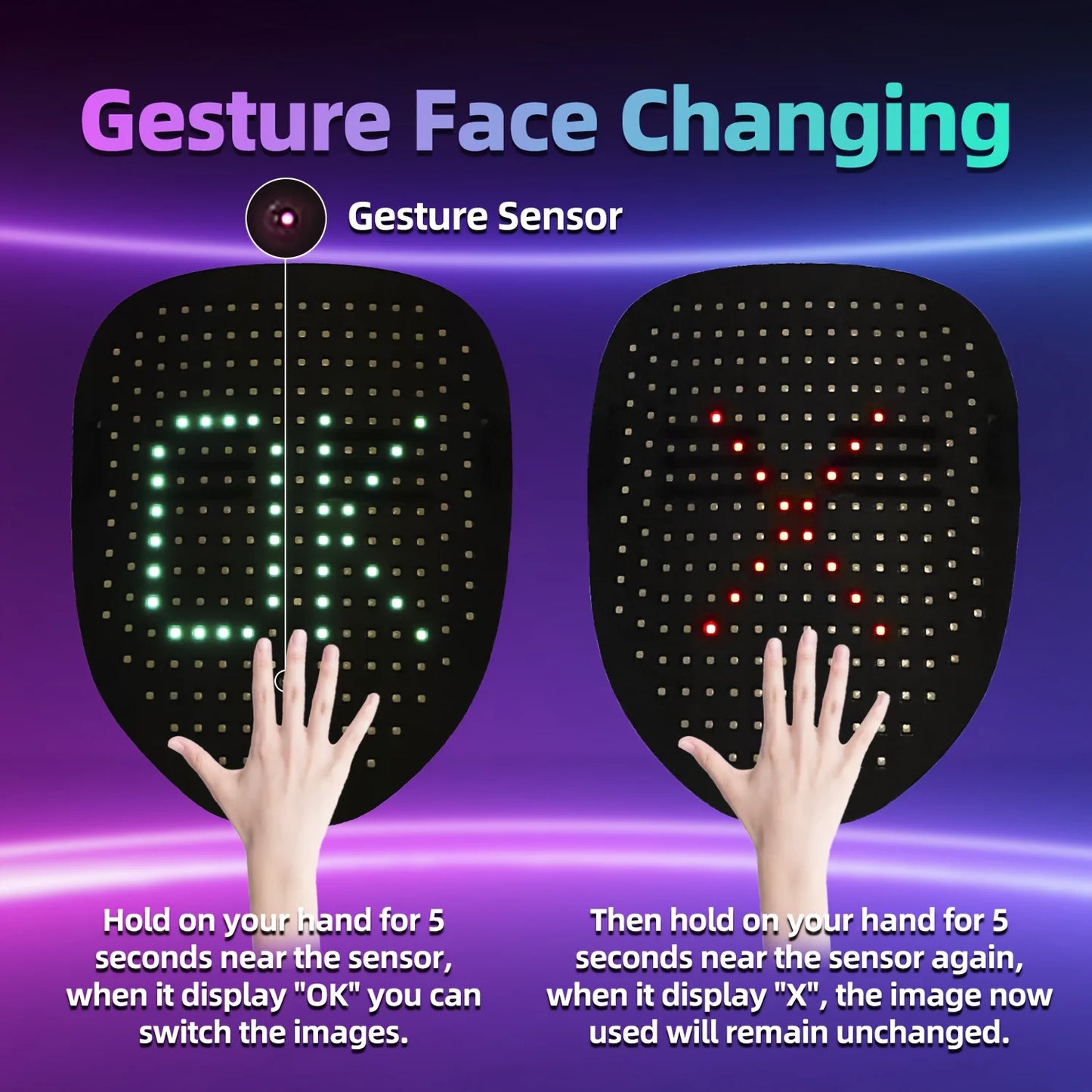 With 50 Patterns LED Mask, Halloween Mask With Gesture Sensing, Costume Parties, Cosplay, Clubs, Ideal Halloween/Christmas Gift