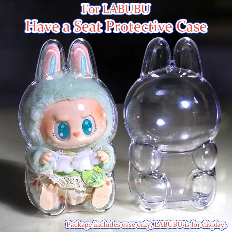 Anime Labubu 2 the Monster Have a Seat Series Transparent Protective Cover Dustproof Acrylic Protective Shell Birthday Gift Toys